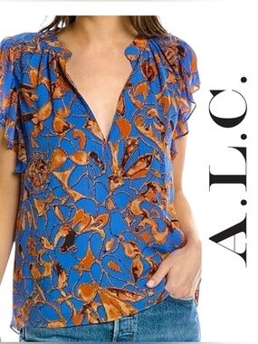 A.L.C. • June Ruffle Sleeve Silk Top || Size 10